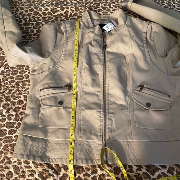 Moto Cream Faux Soft Leather Zipper Crop Jacket XL - Picture 10 of 12